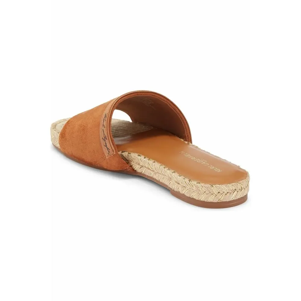 Karl Lagerfeld Paris Espadrille Slide Sandals Brown Logo NEW $119